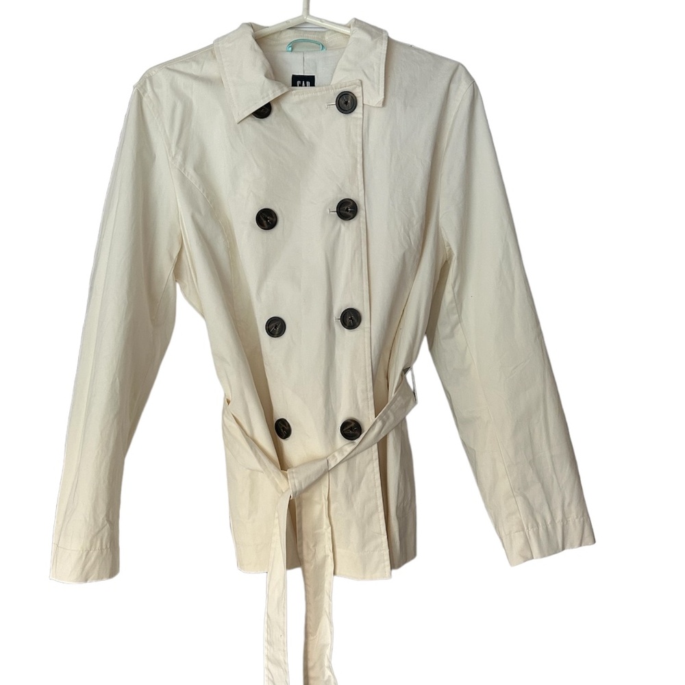 Gap Womens Short Trench Coat Lined Button Front w/Belt Ivory XXL